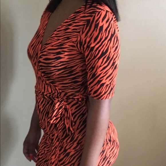 Neon Orange Multi-color Mesh Print Dress - Picture 3 of 5